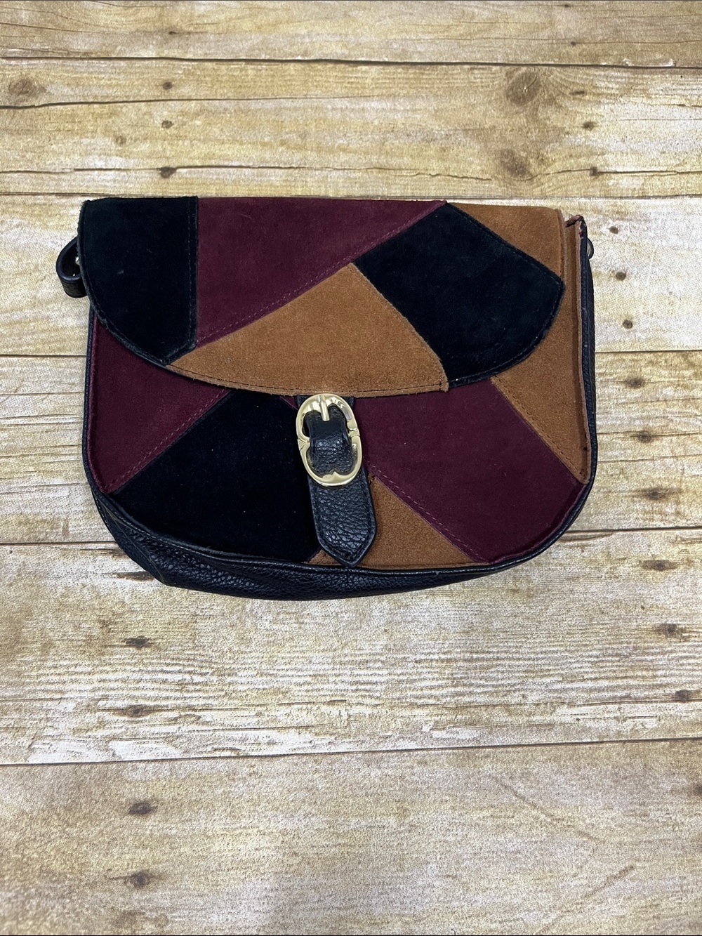 Emma Fox suede and leather patchwork purse.